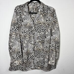 Chico's Cheetah Animal  Print Long Sleeve Button Front Top Women’s Size 2
